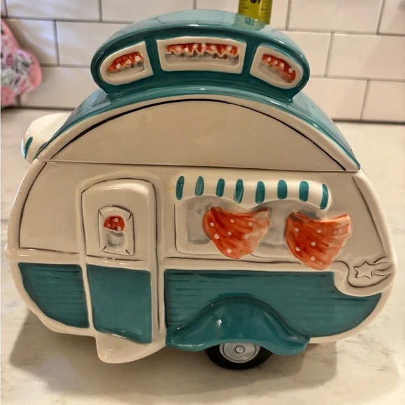 Blue Sky Clayworks Ceramic Retro Camper Cookie Jar Turquoise 16345 Whimsical - Picture 1 of 8